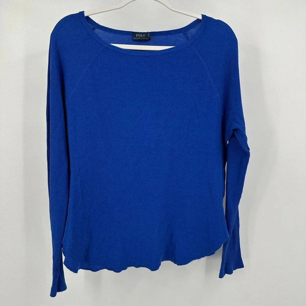 Polo Ralph Lauren Mens Preppy Waffle Knit Thermal Shirt Size M Blue Minimalist